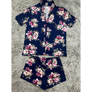 Cozy Rozy PJ V-Neck Shirt & Shorts 2-Piece Pyjama Set Floral Print Size XS USA